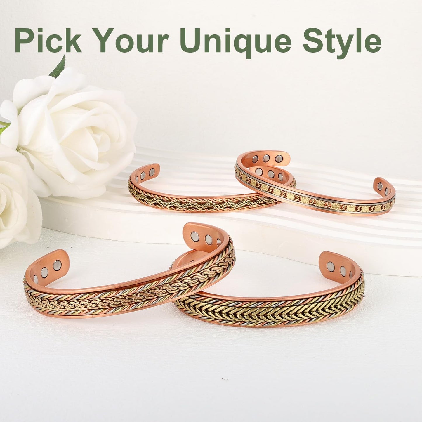 Fashtour Handcrafted Copper Bracelet for Men Women, Magnetic Copper Bracelet with Twisted Design, Adjustable (copper2006)