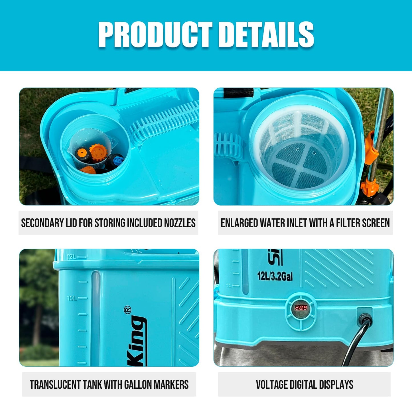 SideKing Battery Powered Backpack Sprayer 3.2 Gallon, 0-80 PSI Adjustable Pressure Sprayer Compatible with Makita 18V Battery, Electric Sprayer with Wand, 5 Nozzles, 2.0Ah Battery&Charger Included