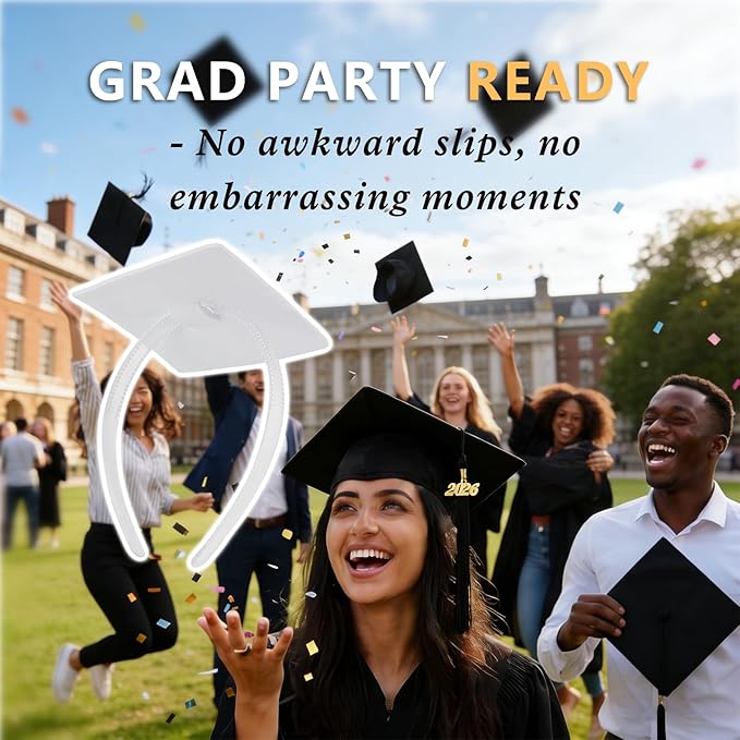 ZEYER Graduation Cap Headband for Women, Firm Anti-fall HairBand for Graduation Hat (Clear 2pcs)