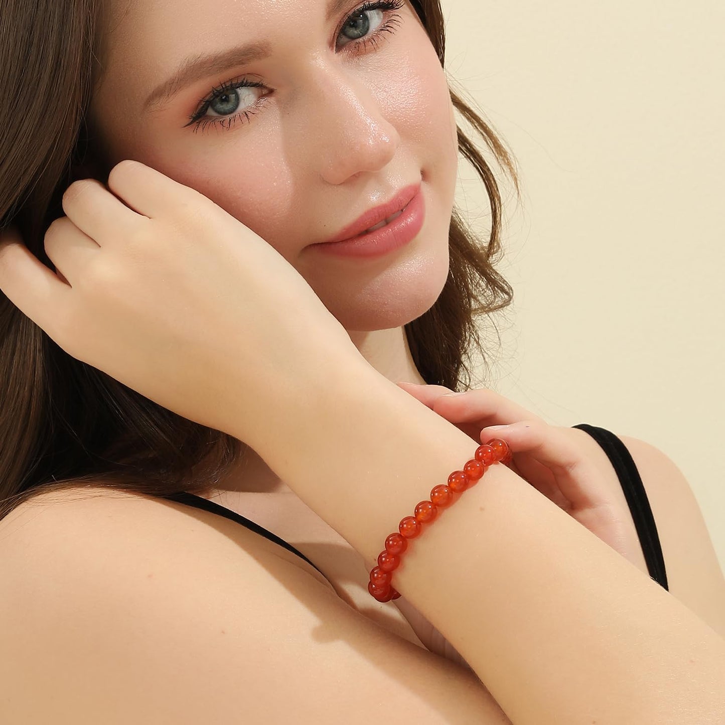 Crystal Vibe Carnelian Bracelet for Boosting Courage Self-Confidence and Motivation - 8mm Beaded Bracelet for Women Men - Elastic Adjustable Size
