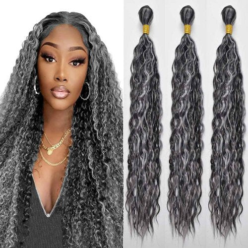 Habiliana Bundles Human Hair 26 28 30 Inch Jerry Curly Wave P4/GREY Human Hair Bundles 11A Unprocessed Brazilian Virgin Quick Weave Hair Extensions for Black Women