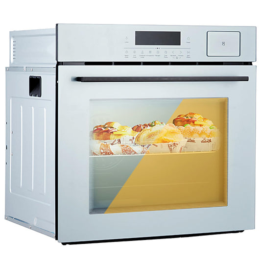 24" Single Wall Oven, Built-in Ovens with Steam and Air Fry Function, 5 Automatic Recipes, 3000W, 240V, 2.5 CF Convection Electric Oven, Stainless Steel, Touch Control, Timer, Safety Lock