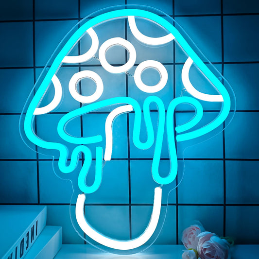 Ajoyferris Mushroom Neon Sign Dimmable Neon Light Sign Mushroom Night Light 3D Light Up Mushrooms Neon Signs for Wall Decor Game Room Bedroom Gift for Kids(Ice Blue)