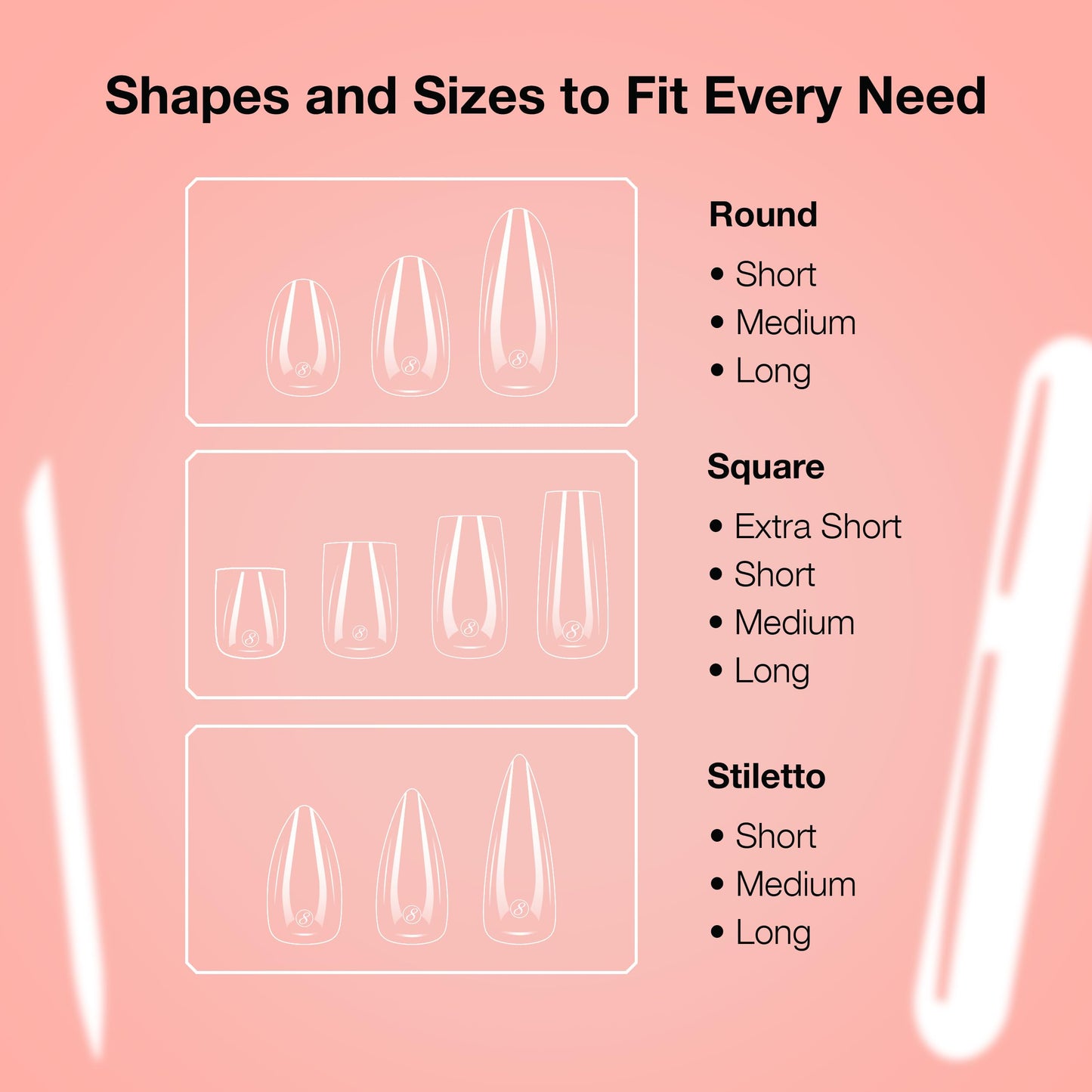 Cre8tion Soft Gel Nail Tips, Medium Stiletto Shape, 602 Tips in 14 Sizes (00-9) for Professional Nail Extensions