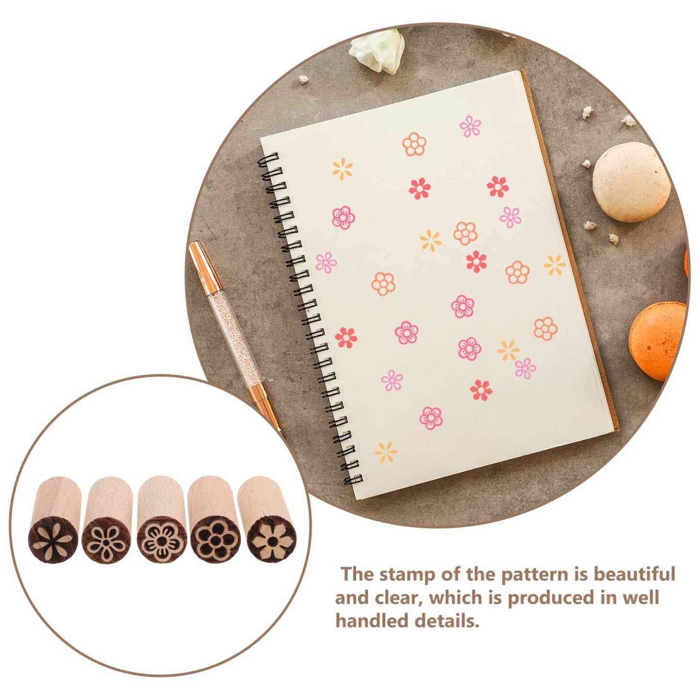 EXCEART 5Pcs Wood Texture Flower Stamps for Clay Pottery Crafting Natural Wooden Daisy Stamps for Scrapbooking and Kids Floral Art Projects