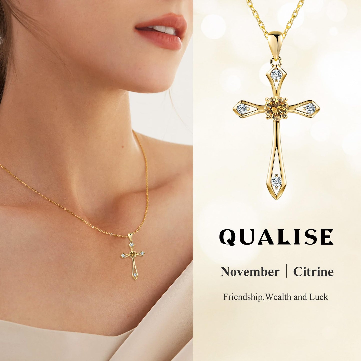 14K Gold Plated Solid Cross Necklace for Women,925 Sterling Silver Ladies Faith Cross Birthstone Pendant Christian Religious Confirmation Baptism Everyday Fine Jewelry Anniversary Birthday Gifts for Her