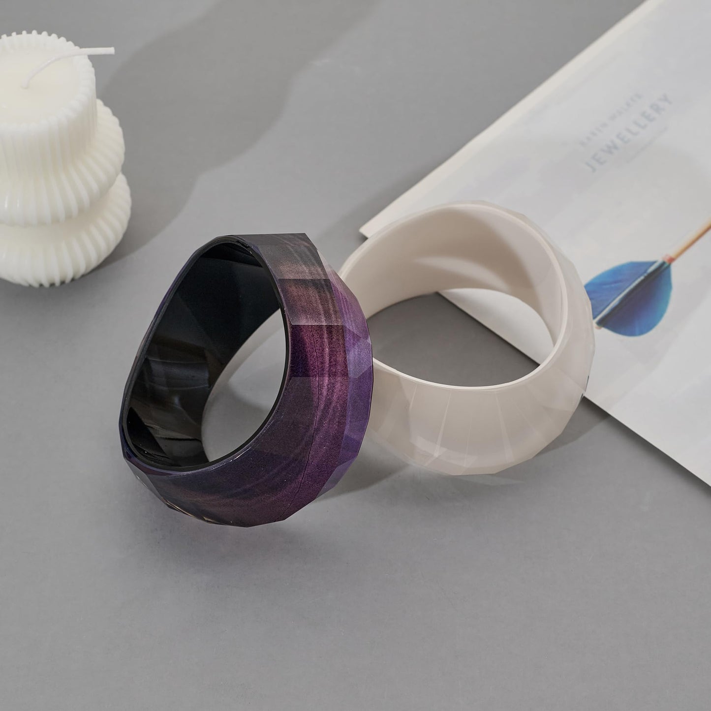HUAYUNFANG Punk Chunky Acrylic Resin Bangle Bracelet for Women Purple Wide Irregular Geometric Acrylic Bracelets Bold Statement Bracelet Jewelry