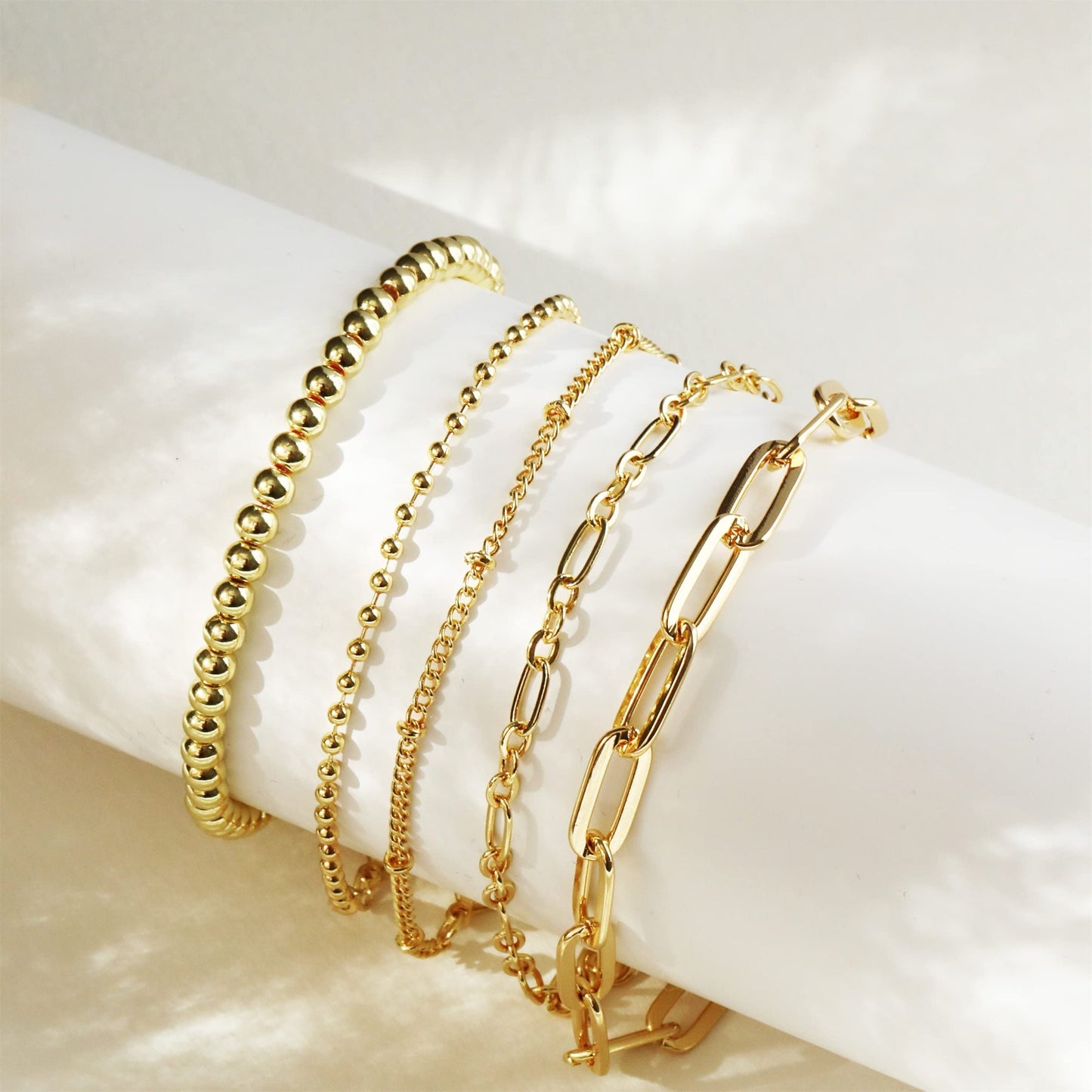 DEARMAY 14K Gold Plated Bracelets for Women Gold Jewelry Set for Women Beaded Bracelets Dainty Paperclip Chain Bracelet Pack Gifts