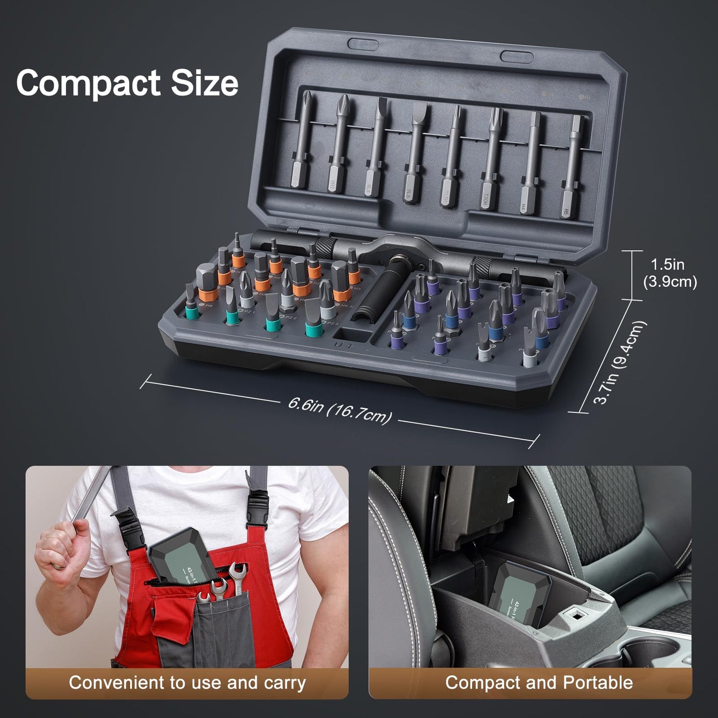 Bomivoi 42 in 1 Magnetic Screwdriver Set, DIY Ratchet Screwdriver Set, Multi Bit Magnetic Drive Set with Detachable Ratchet Handle, Portable Compact Repair Tool Kit for Furniture Computer Bicycle Gray
