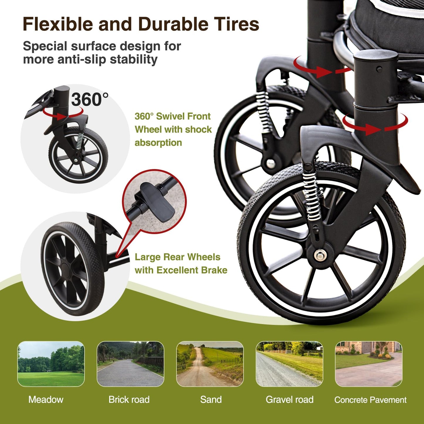 Dog Stroller for Medium/Large Dogs One-Click Folding, Extra Large Pet Stroller for 2 Dogs with Storage Pocket & Shock Absorption, Up to 130 lbs, Grey