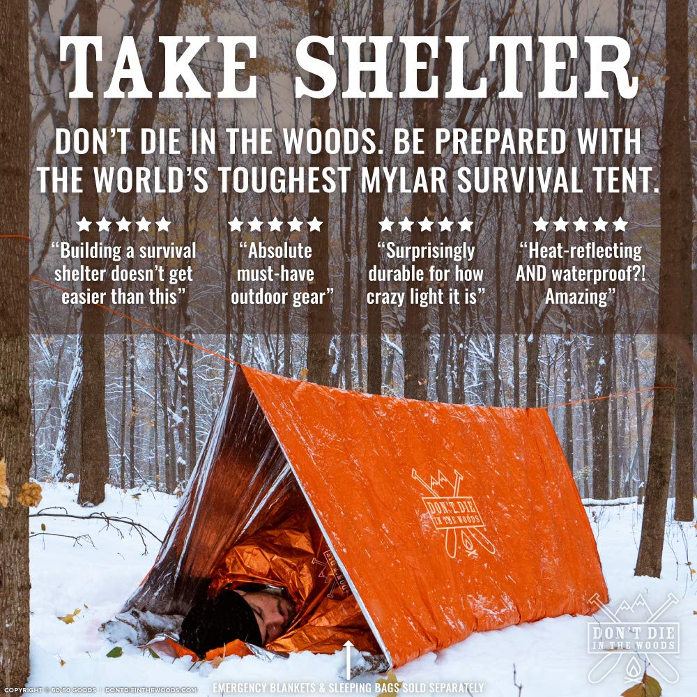 Don't Die In The Woods - Survival Tent - Made with Extra-Thick Space Blanket Thermal Mylar - Emergency Shelter Tube Tent - One of The 10 Essentials for Hiking, Camping, First Aid Kits (Green)