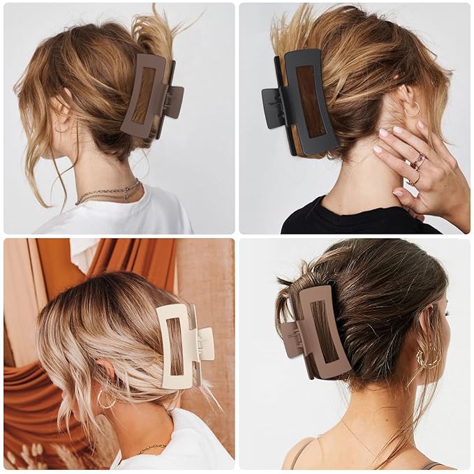 4.1 Inch Large Hair Clips 8 Pcs Square Claw Clips for Thick Hair Big Hair Claw Clips Acrylic Banana Jaw Clips Hair Accessories for Women and Girls -Grey Brown