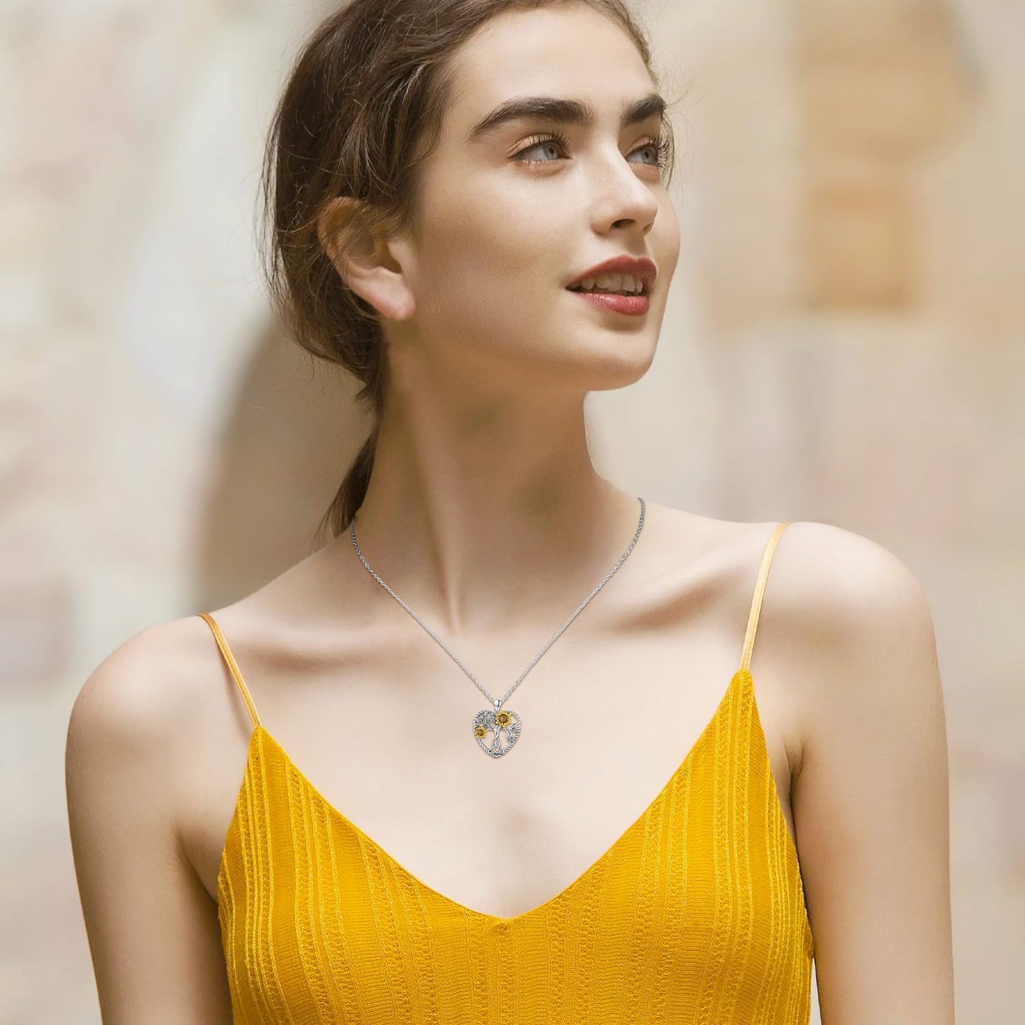 CHENGHONG Sunflower Necklace 925 Sterling Silver Tree of Life Necklace Heart Sunflower Sunshine Jewelry Gifts for Women