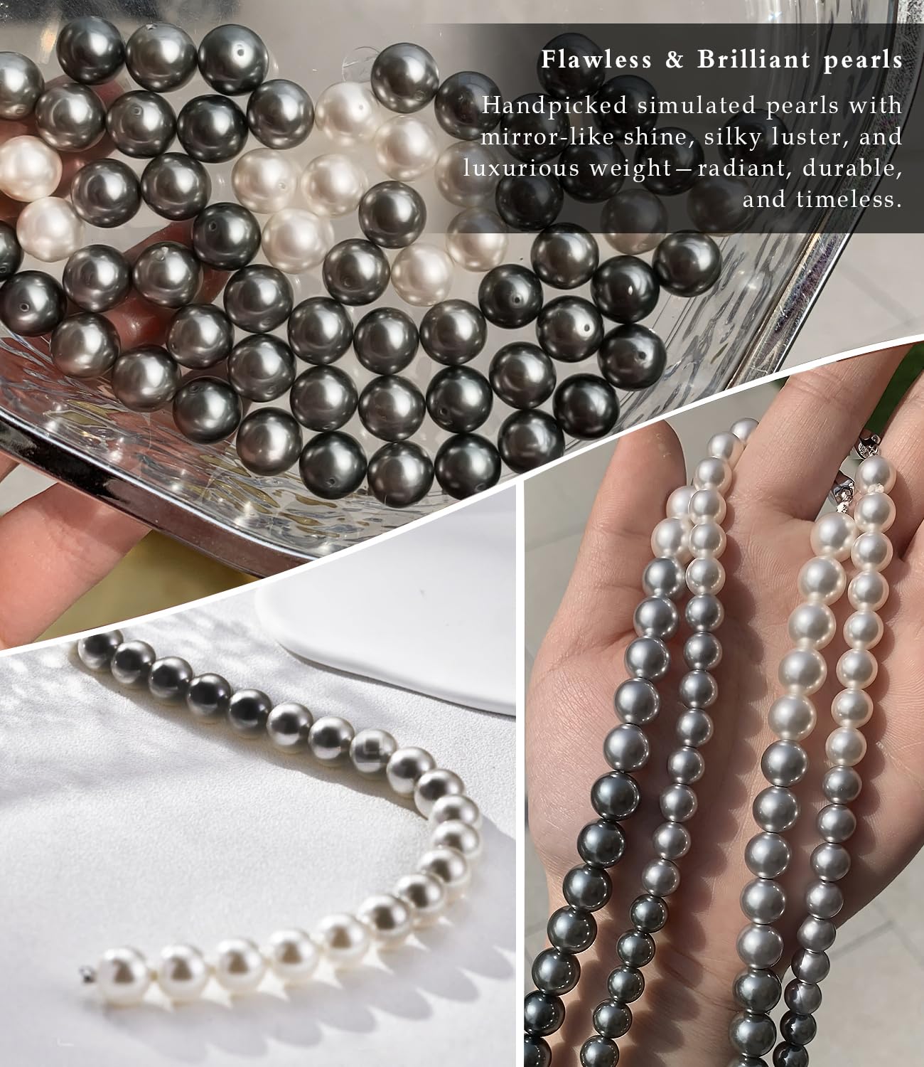 Raneecoco HYPER LUSTER Sterling Silver 8mm Round Ombre Gray Simulated Pearl Necklace for Women | Dainty 18 inch Pearl Choker Necklace | Gift Ready for Wedding