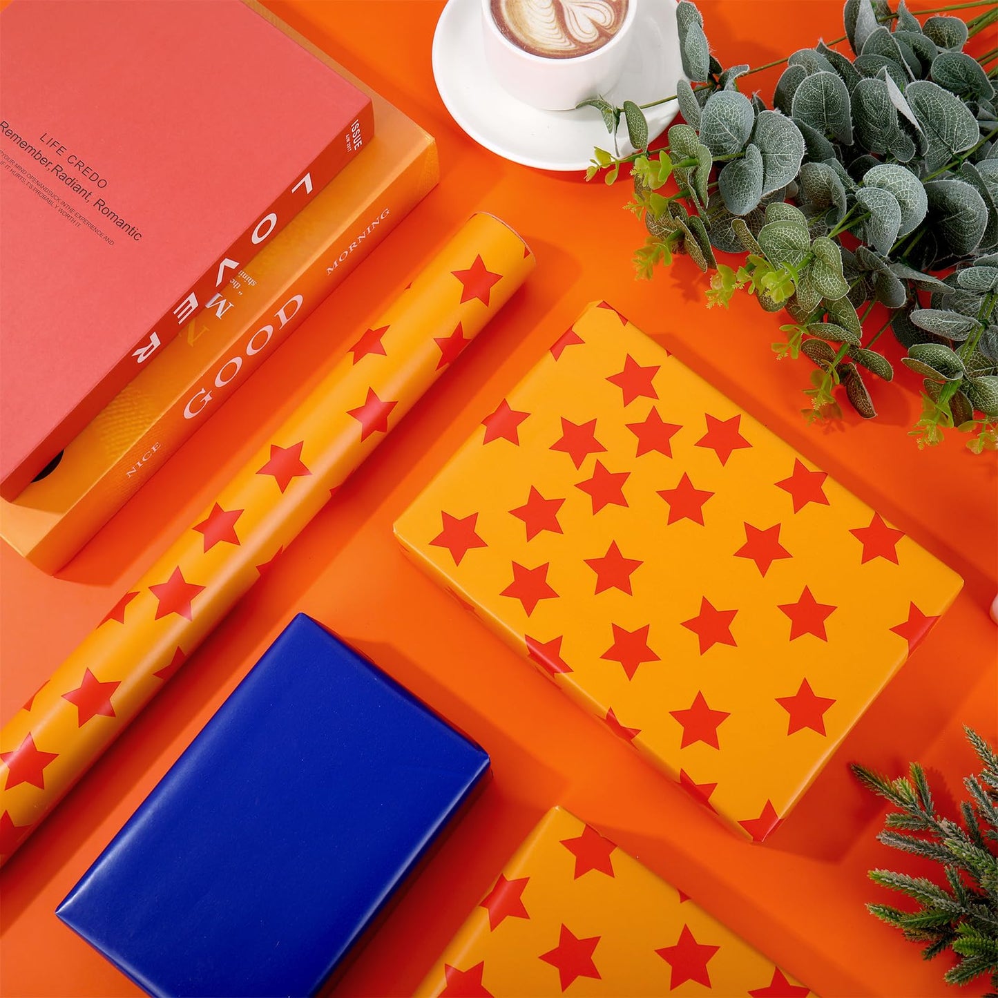 JarThenaAMCS Anime Theme Wrapping Paper -Mini Roll- 17 Inch x 32.8Ft Blue Orange Star Gift Wrap Art Paper for Cartoon Animation Birthday Baby Shower Supplies