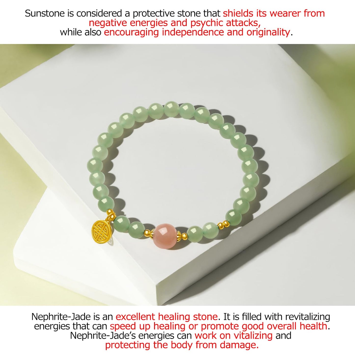 ZHOU LIU FU Sterling Silver Beaded Bracelet Crystal Stretch Bracelets Natural Jasper Beads Bangle Healing Sunstone Charm Adjustable Elastic Cuff Protection Jewelry Stackable Good Luck Gifts for Women J1911622