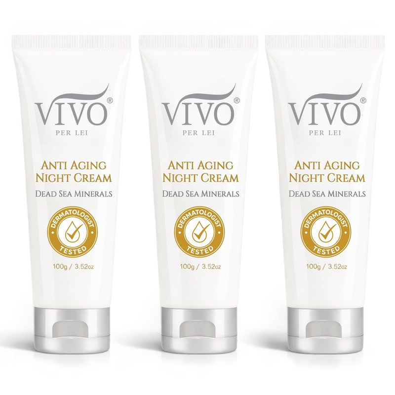 Vivo Per Lei Dead Sea Night Cream - Hydrating, Moisturizing - Anti Aging Face Moisturizer - Non Greasy - Wrinkle Cream for Women - Overnight Facial Cream with Shea Butter - 3.52 Oz - Pack of 3