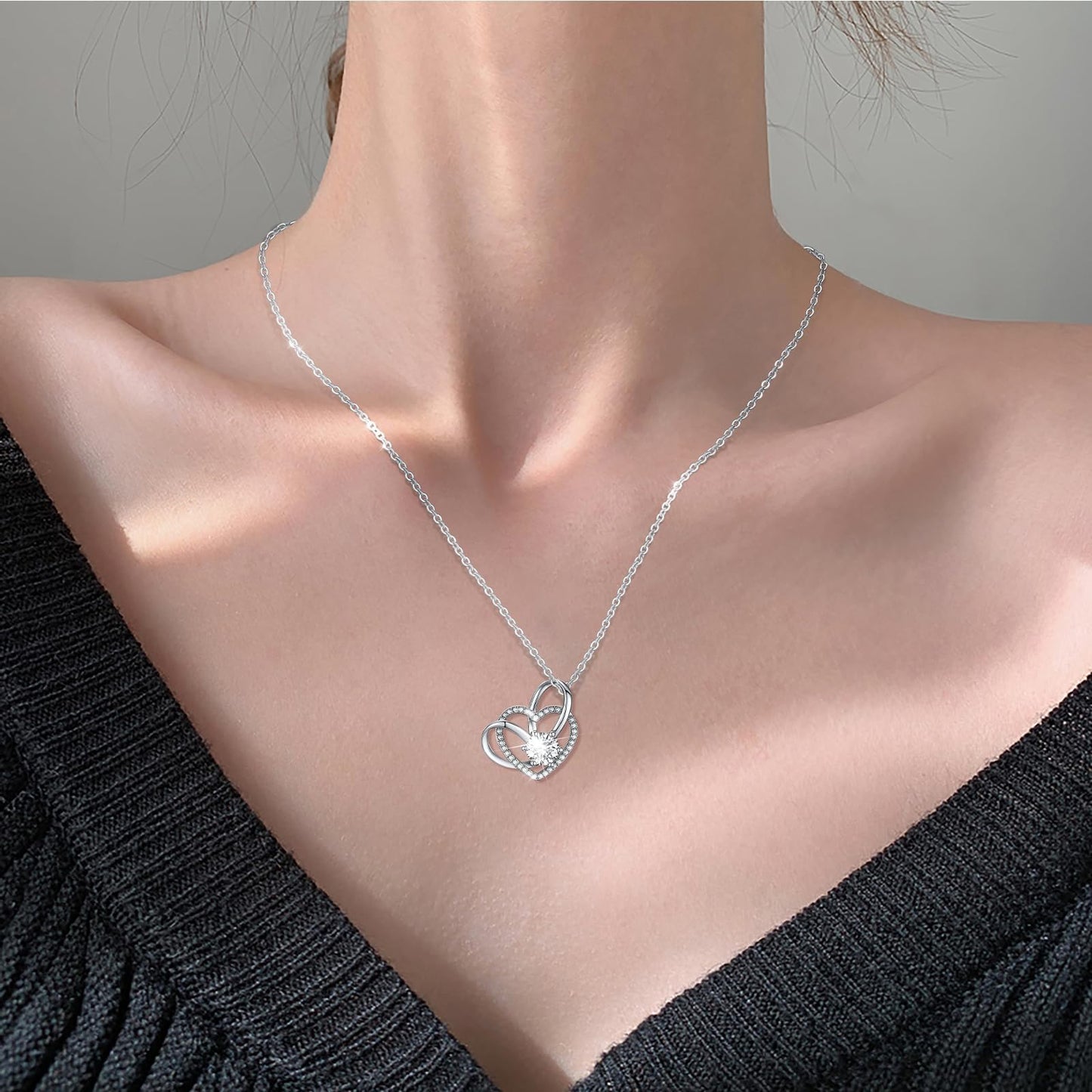 2 Carat Moissanite Necklace 925 Sterling Silver Jewelry AAAAA Cubic Zirconia Double Heart Pendant Necklace Best Gifts for Mom Women Girlfriend Grandma Friend Lover Her Wedding Birthday Anniversary