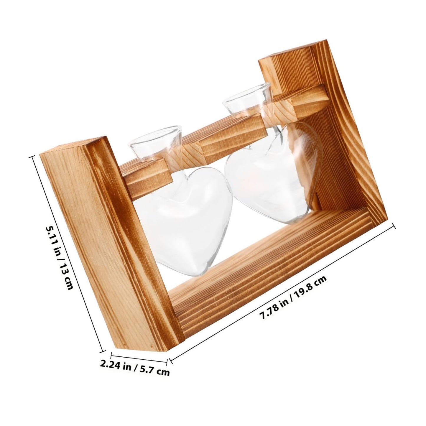 Mobestech Glass Vase with Wooden Stand Heart-Shaped Hydroponic Terrarium for Indoor Plants Desktop Plant Decor Home Vase Set with 2 Glass Containers
