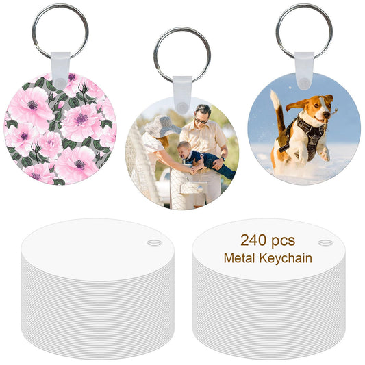 240 Pcs Metal Sublimation Keychain Blanks Bulk,Sublimation Ornament Blanks,Double Sided Sublimation Blanks Keychain