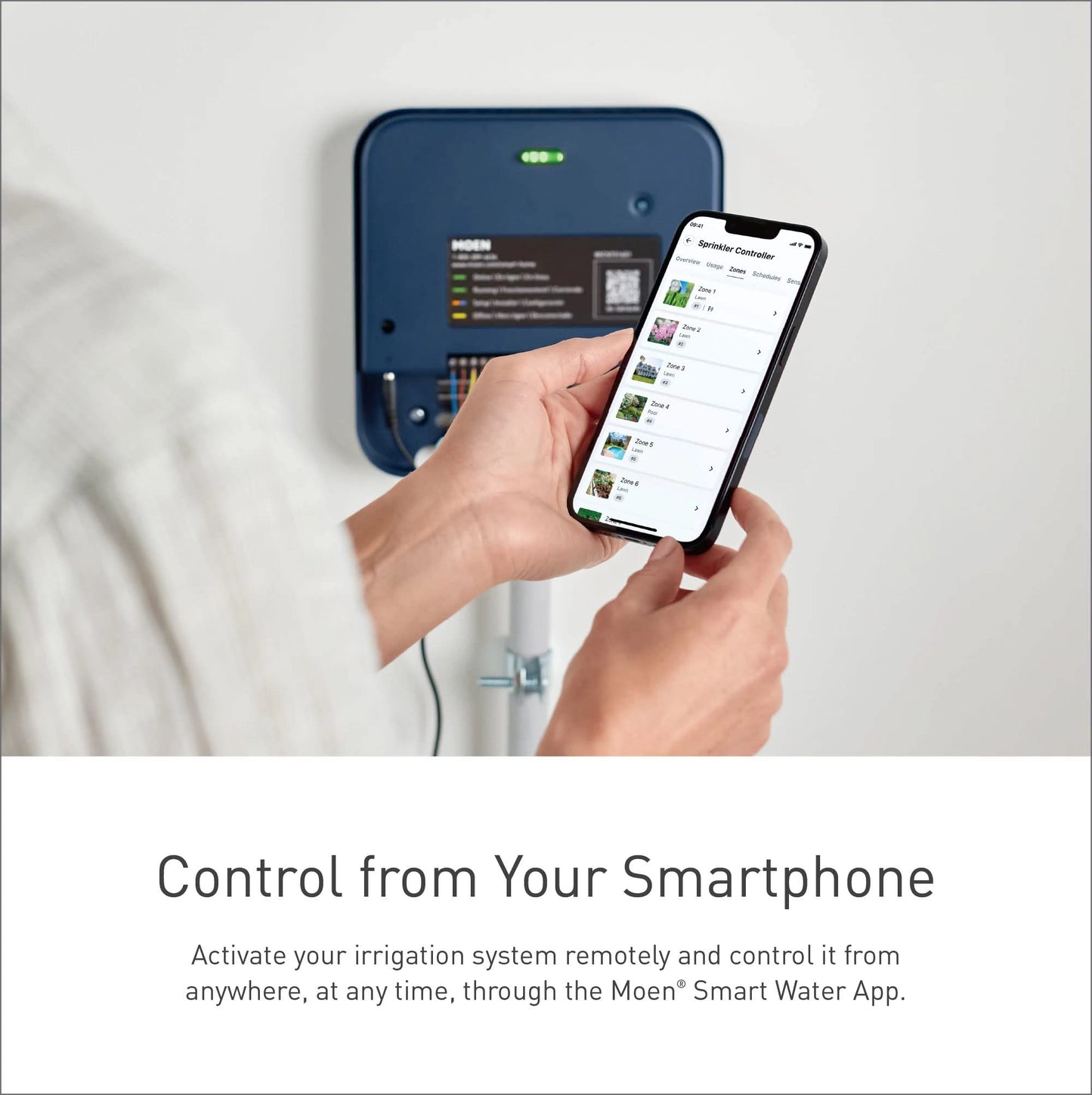 Moen 16-Zone Smart Sprinkler Controller, Wi-Fi Connectible Smart Irrigation System with Automatic Water Timer, WICNT016G1USA