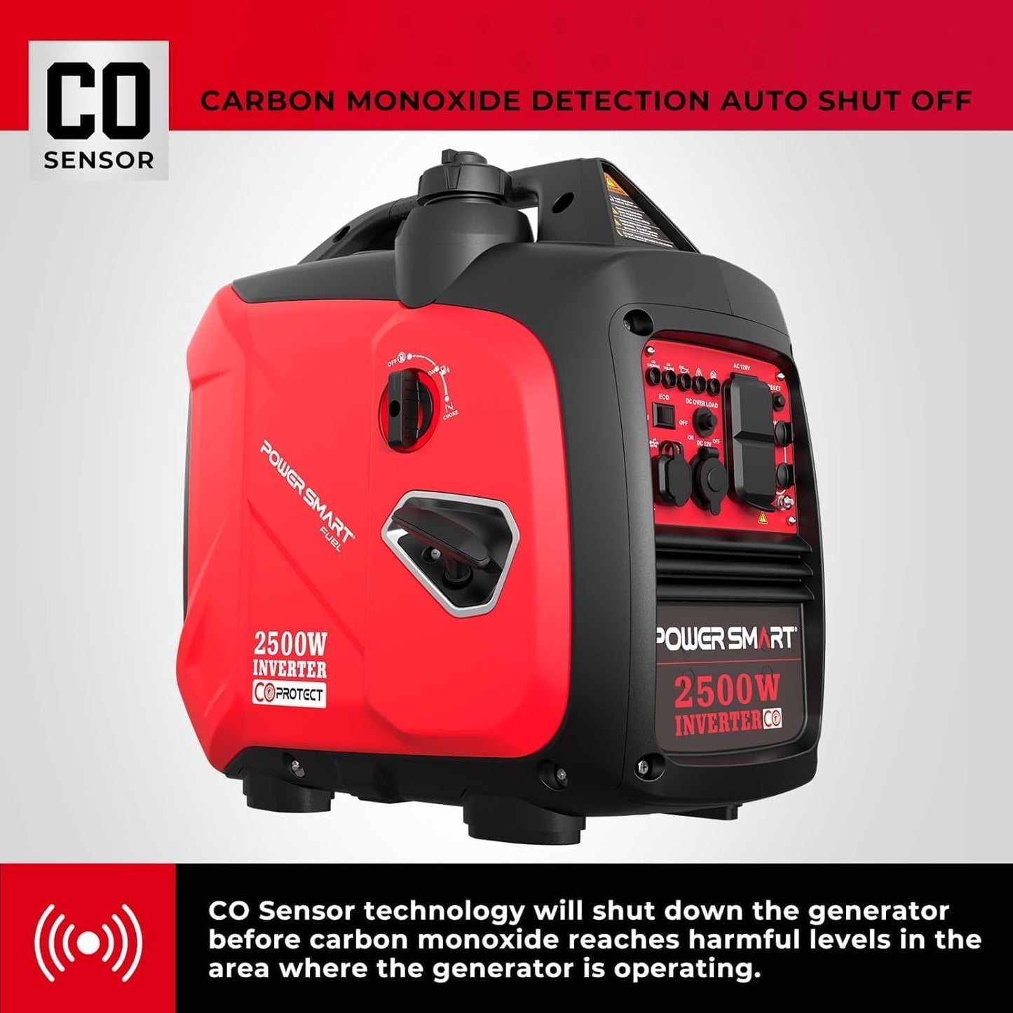PowerSmart 2500-Watt Gas Powered Portable Inverter Generator, CO Sensor, Super Quiet for Camping, Home Emergency Use, EPA Compliant 2025 Version