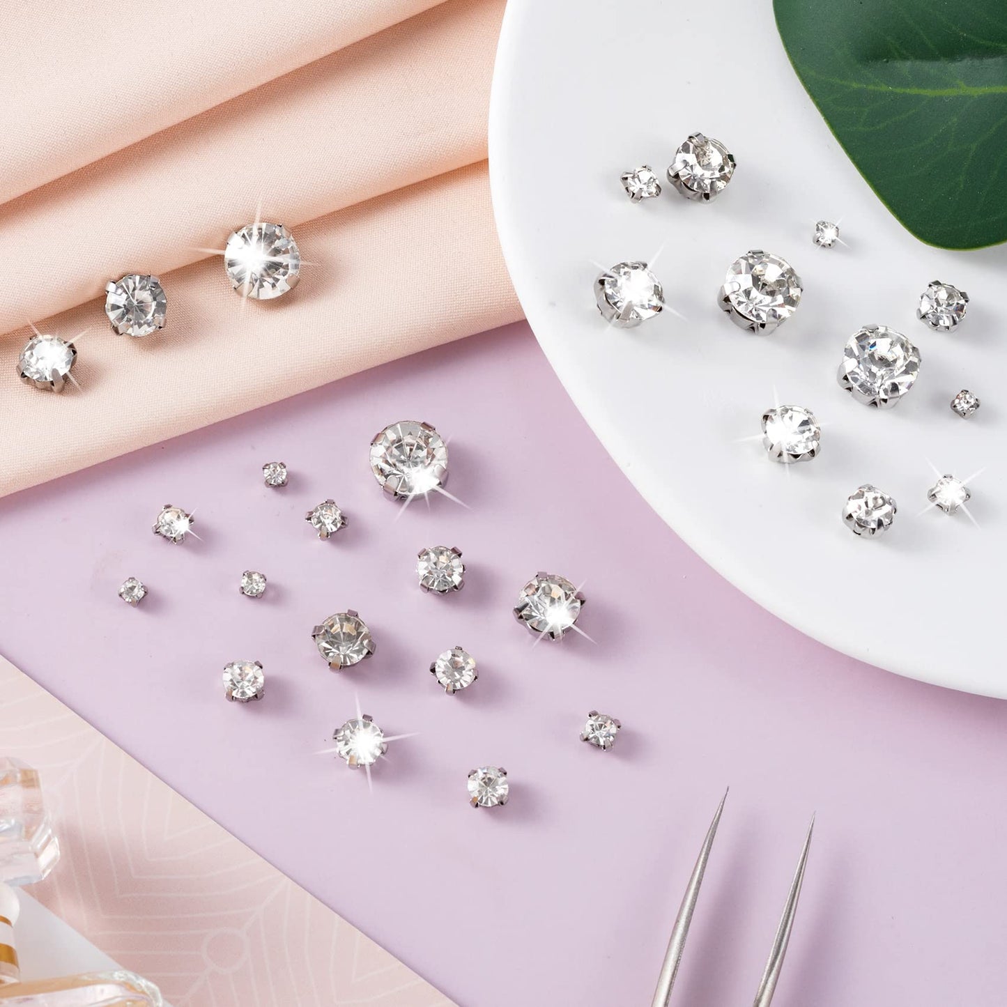 420 PCS Sew On Rhinestones, PAGOW Sewing Rhinestones with Silver Claw, Embellishments for Wedding Dress, Bags, Shoes (10mm, 8mm, 7mm, 5mm, 4.5mm, 3.5mm and 3mm Diameter)