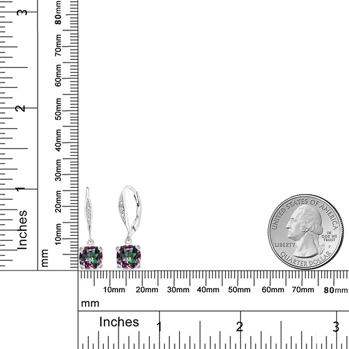 Gem Stone King Drop Dangle Earrings For Women | 7MM Cushion Cut Gemstone Birthstone and Diamond | 925 Sterling Silver | Jewelry Gift for Mom Wife Her | Green Mystic Topaz | Sterling Silver
