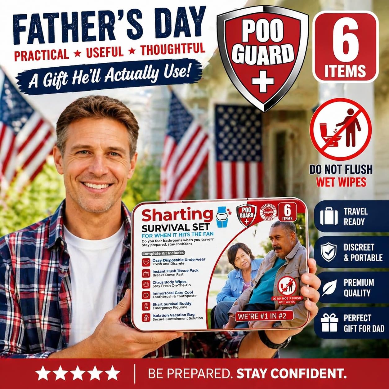 Funny Shart Survival Kit Ultimate Poop Prank Gag Gift Set Contains Wet Wipes, Disposable Underwear, Tissues and Hilarious Badge. Novelty Fart Potty Pack Great for Friends or Family