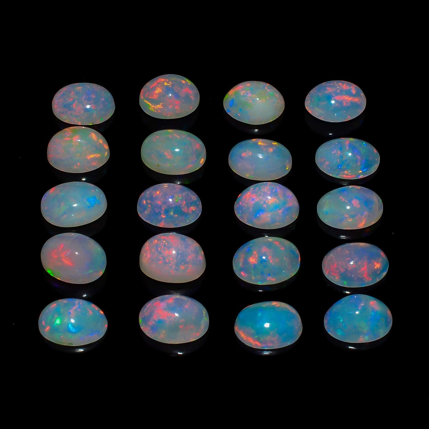 (1 PCS, 8X6MM) AURA GEMS Natural Ethiopian Opal Oval Cabochon, Opal Loose Gemstone For Jewelry Making, Fire Play Color Opal Oval Cabochon Cut All Calibrated Sizes