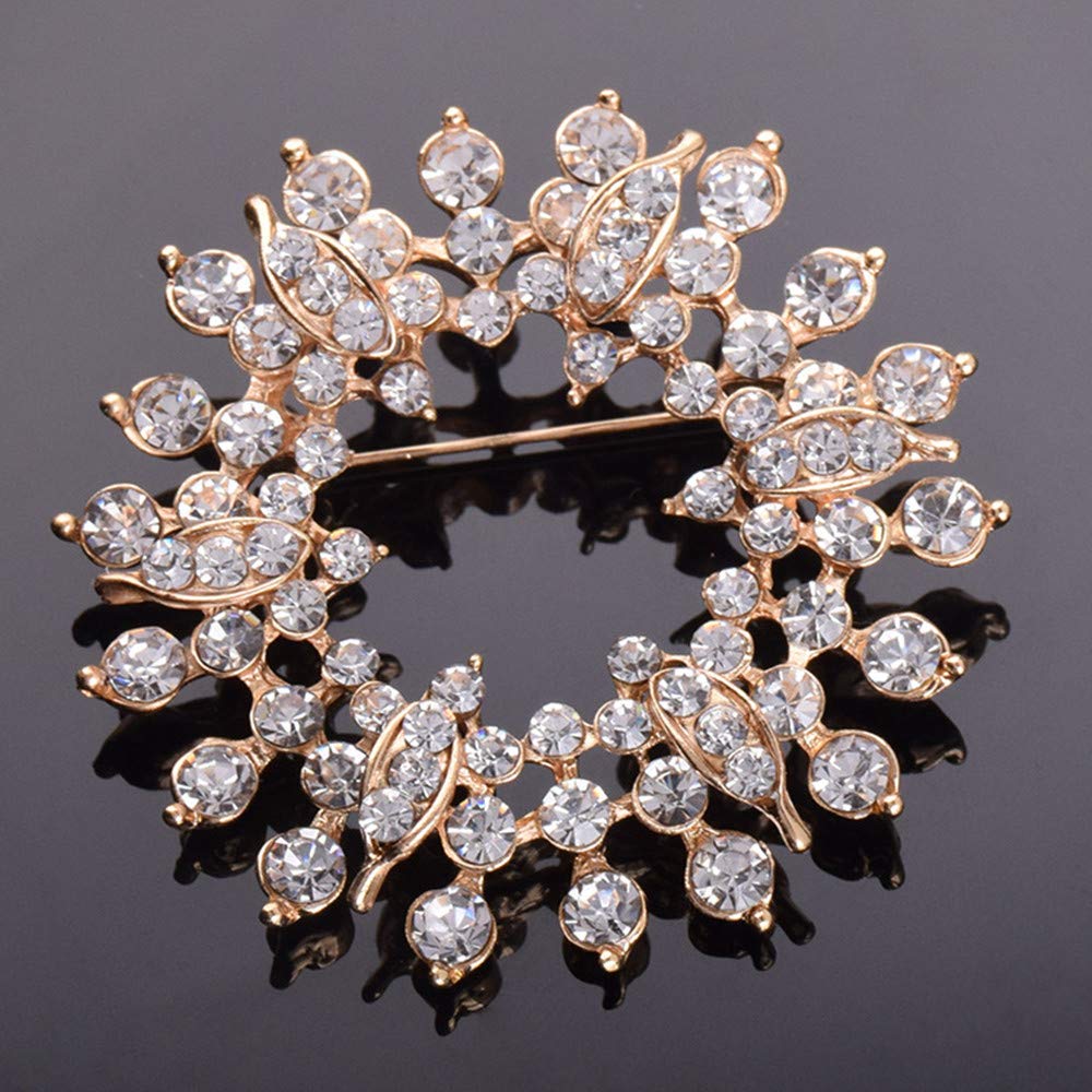 GYAYU Wreath Brooch Pins for Women，Gold Tone Austria Rhinestone Crystal Brooch Pins Jewelry(Wreath)