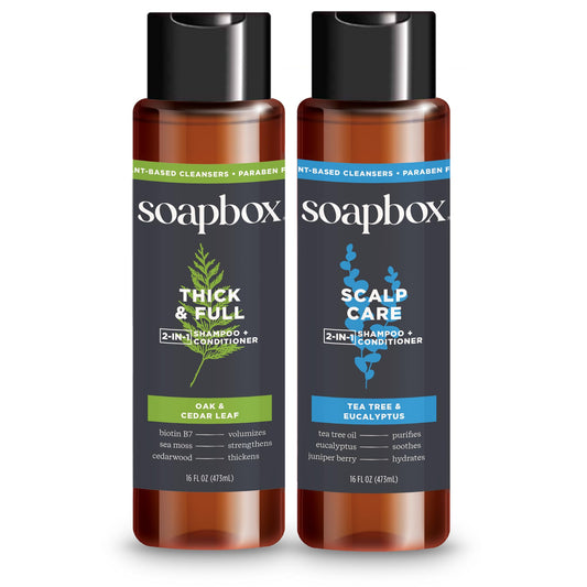 Soapbox Men's 2-in-1 Shampoo and Conditioner Variety Pack, 1 Scalp Care & 1 Thick & Full - Clean Ingredients Free of Harsh Chemicals, Sulfates, Parabens & Silicones - 2 Pack