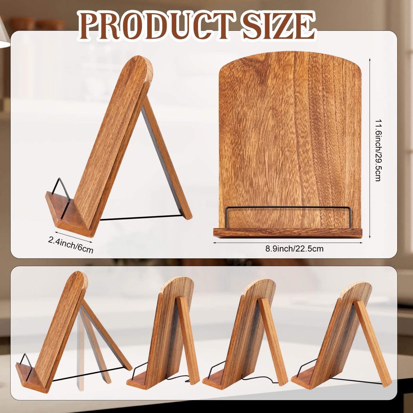FoldTier Rustic Cookbook Stand for Kitchen Counter Adjustable Recipe Book Holder Wood Tablet Stand Foldable Cookbook Holder Kitchen Decoration for Mother's Day, Wedding, Mother, Grandma, Women Gift