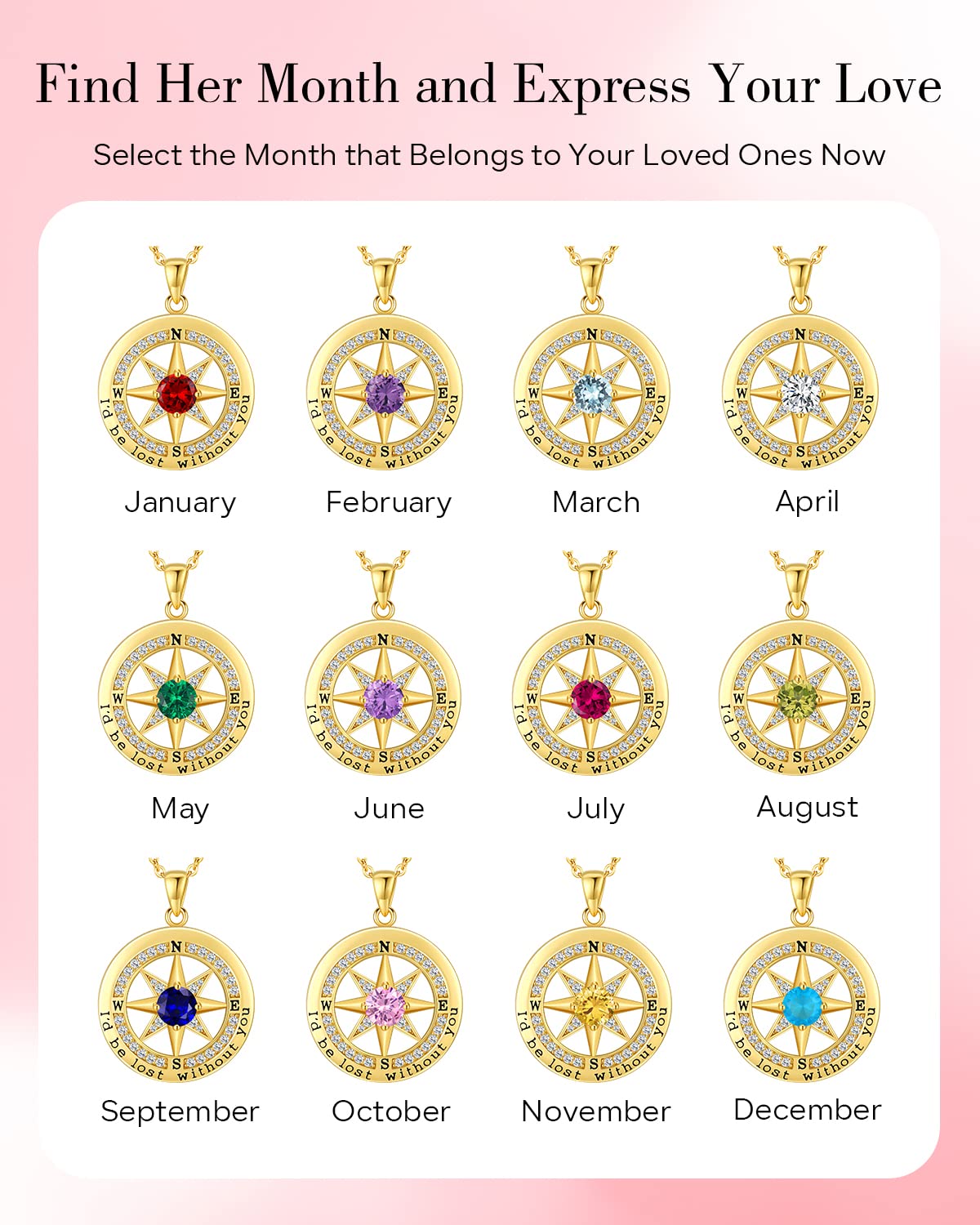 S925 Necklace Gift for Wife |Compass Jewelry |Women Anniversary |Sterling Silver |Girlfriend Birthday Necklaces for Her Valentines |I'd be Lost without You |Jewel 18K Gold July 07