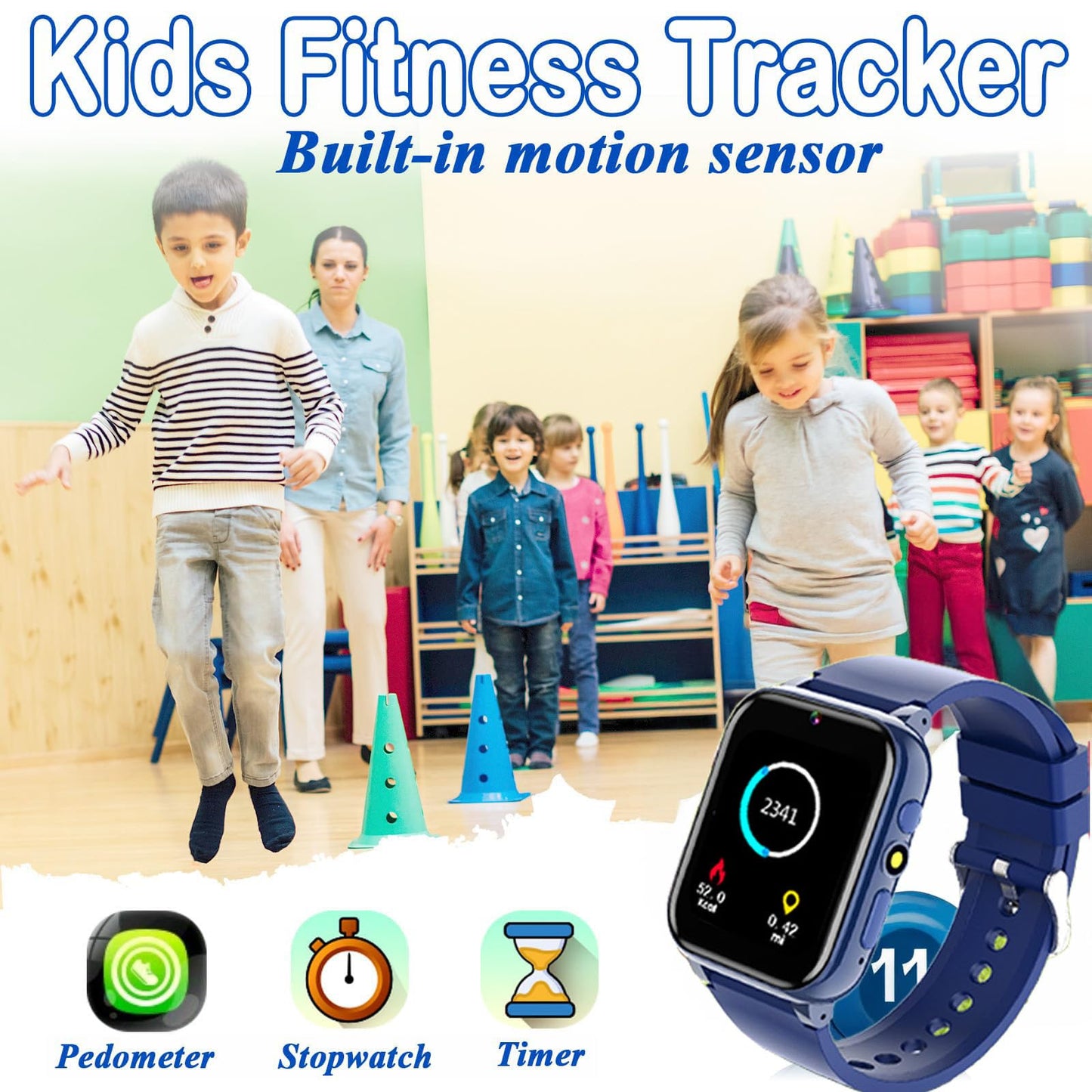 iCHOMKE Smart Watch for Kids, Girls Boys Smartwatch with 26 Games Camera Video Recorder and Player, Pedometer Calendar Flashlight, Audio Book etc.,Toys Gifts for 4-12 Years Children (Blue)