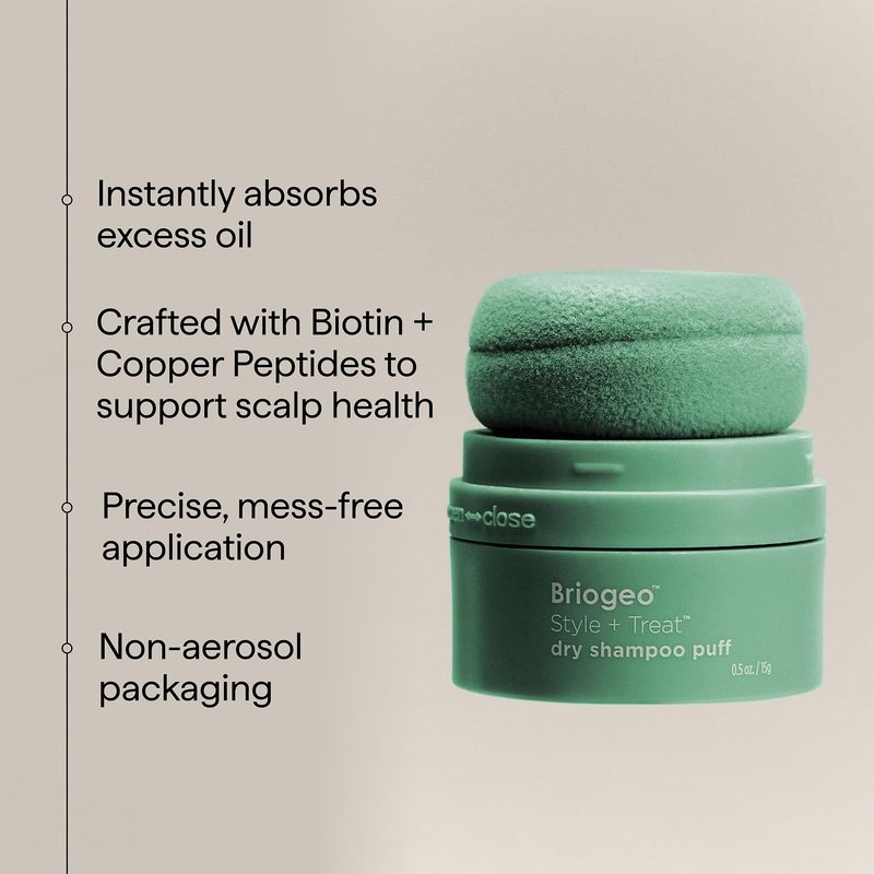 Briogeo Style + Treat Tinted Dry Shampoo Puff | Non-Aerosol & Talc-Free Root Touch-Up & Oil Absorption | Volumizing Powder| Vegan & Cruelty-Free | 0.5 oz