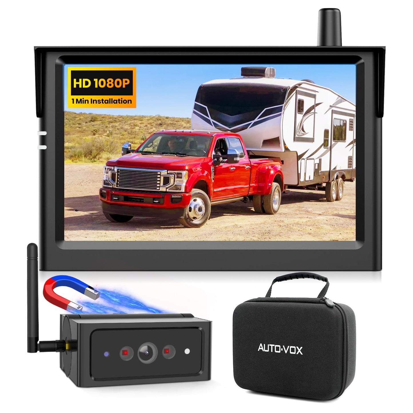 AUTO VOX Wireless Backup Camera Magnetic: 5" Portable No Wiring 1 Min Install Trailer Hitch Camera, 2-Channel HD 1080P Car Monitor & IR Night Vision Back Up Camera Systems for Truck, RV, Camper