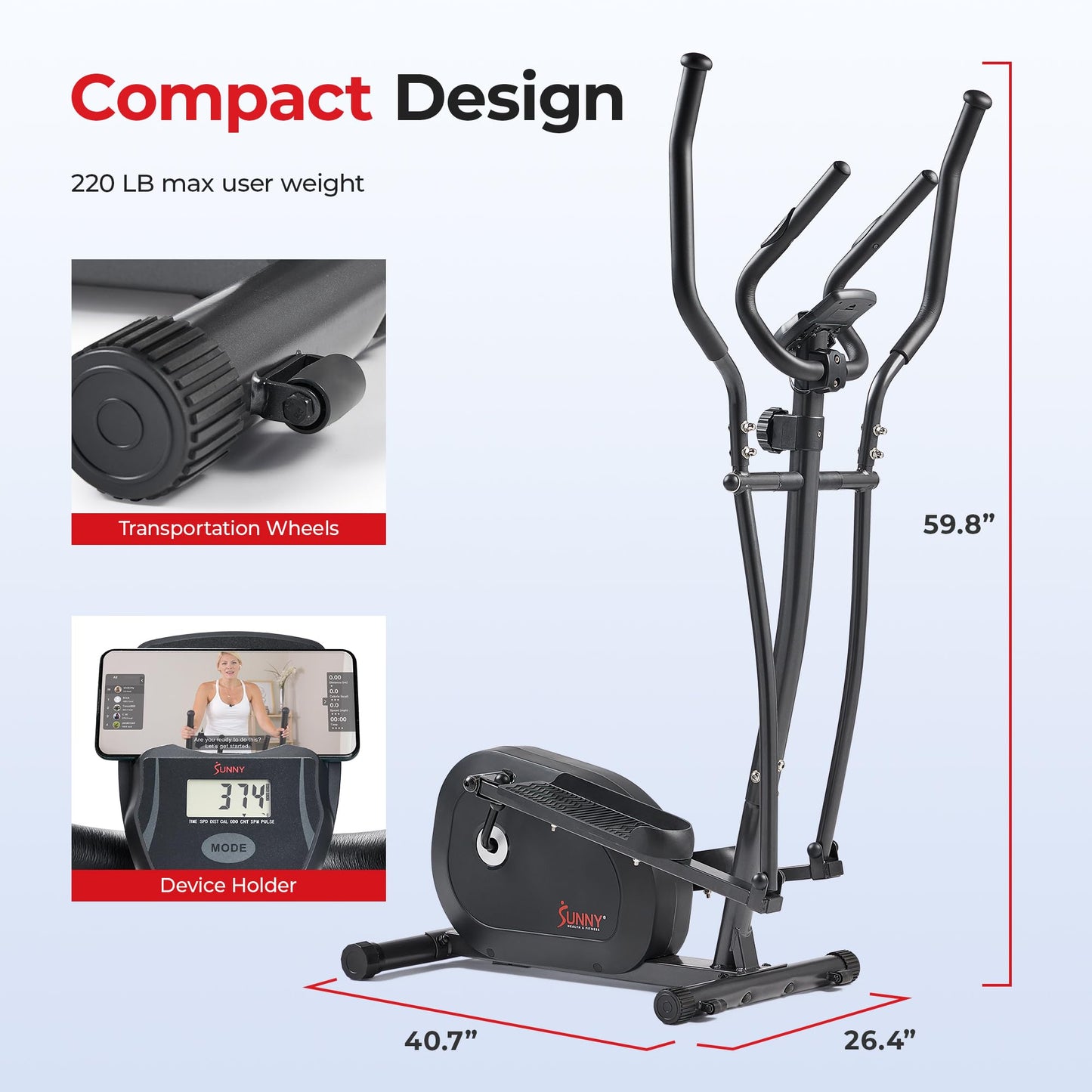 Sunny Health & Fitness Smart Elliptical Machine, Total Body Cross Trainer with Hyper-Quiet Magnetic Belt Drive, Low Impact Exercise Equipment and Exclusive SunnyFit App Enhanced Bluetooth