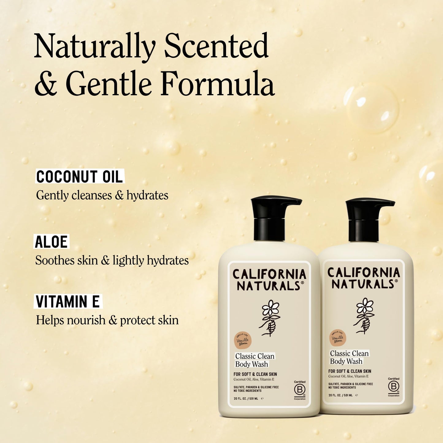 California Naturals Classic Clean Vanilla Bloom Body Wash 2-Pack, Daily Cleansing Body Wash for Soft Healthy Skin, Naturally Scented, Vegan, Cruelty, Paraben & Sulfate Free, 20 oz