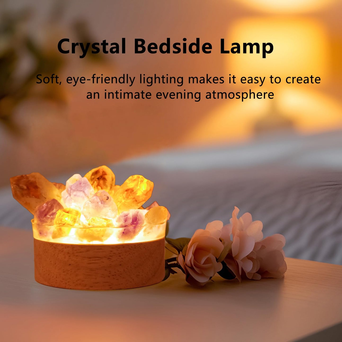 Runyangshi Natural Amethyst Crystal Night Lamp Bedroom Bedside Sleep Night Light Healing Crystal Gemstone Quartz Light Ambient Light USB Powered Night Decorations Desktop Ornament for Home Decor Gift
