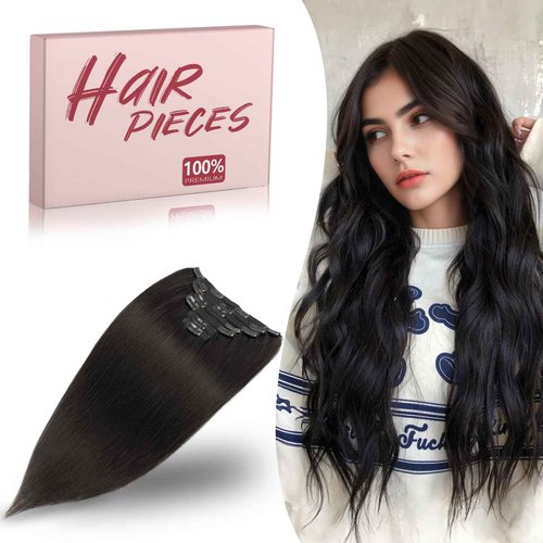 TESSHAIR Remy Hair Extensions Clip in Human Hair Natural Black Clip in Extensions Real Human Hair 18 Inch Real Hair Extensions Clip in Human Hair Straight Human Hair Clip Ins 120g 7Pcs