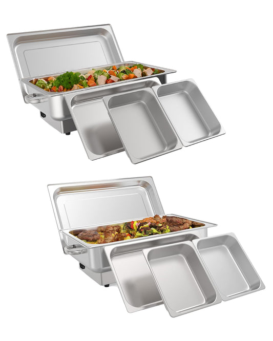 2 PACK Electric Chafing Dish Buffet Set 9 QT Buffet Food Servers and Warmers Digital Display Temperature with 1 Full-size Pan & 2 Half-size Pan Stainless Steel for Parties Weddings Caterings