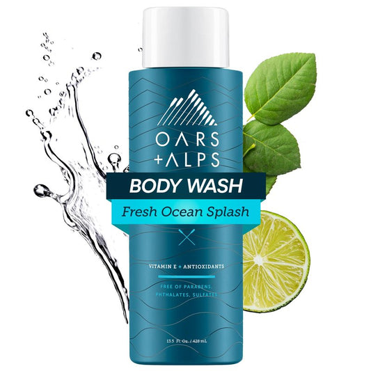 Oars + Alps Body Wash for Men, Mens Body Wash & Face Cleanser with Vitamin E & Antioxidants, Moisturizing, Paraben & Sulfate Free Cleanser, Fresh Ocean Splash, 1pk