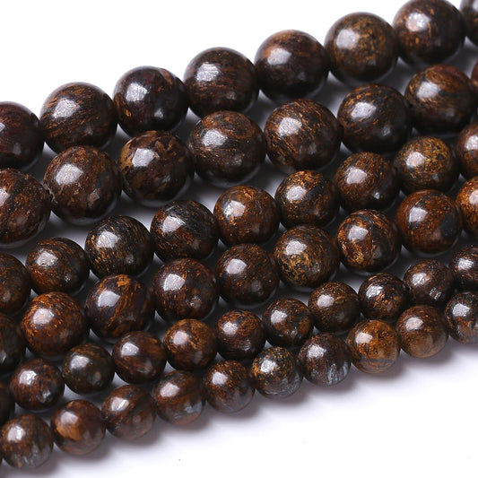 90PCS 4MM Bronze Stone Beads Round Loose Stone Beads for Jewelry Making DIY Energy Stone Healing Power Bracelet 15"