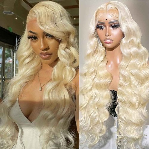 MMFZPHEIR 613 Lace Front Wig Human Hair 180 Density 13x4 Body Wave HD Transparent Lace Front Wigs Blonde Wig Glueless Wigs Pre Plucked Pre Cut With Natural Hairline 28 Inch