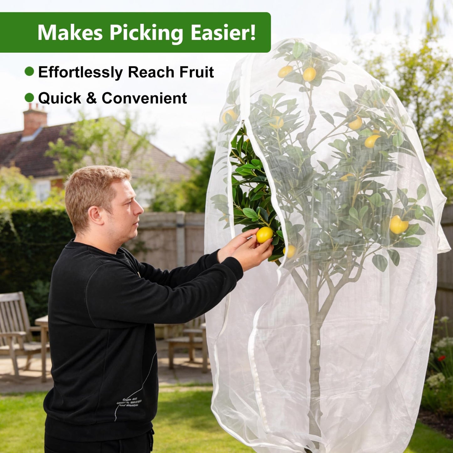 Jevrench 1 Pack 6.5 x 6.5ft Garden Netting for Plants, Fruit Tree Netting with Zipper & Drawstring, Bird Netting for Garden Protection, Blueberry Bushes, Tomato Plants & Fruit Trees