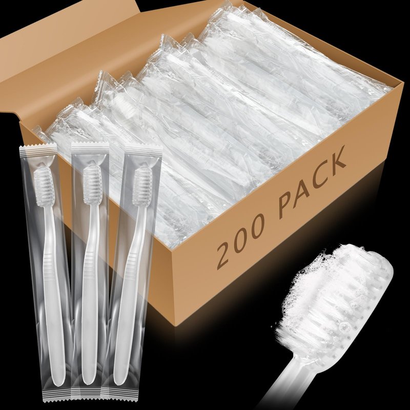 Tioncy 200 Pack Prepasted Disposable Toothbrushes Individual Wrapped Toothbrushes Soft Bristle Travel Toothbrush Single Use Wrapped for Hotel, Camp, Travel and Gift for The Homeless (White)