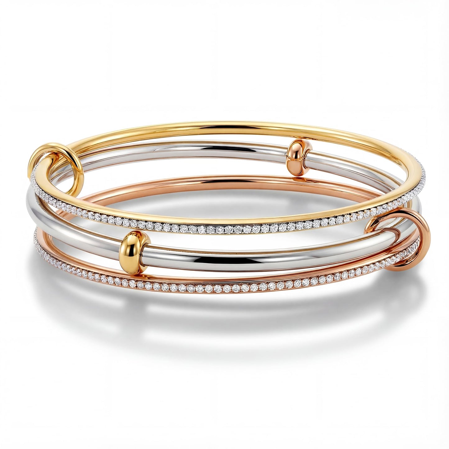 Musishiyu Gold Bracelets for Women Stacking Bangle - 18K Mixed Metal Tri-Color Rolling Interlocking Bands, Cubic Zirconia Fidget Anxiety Jewelry, Perfect Gifts for Mom Wife Grandma