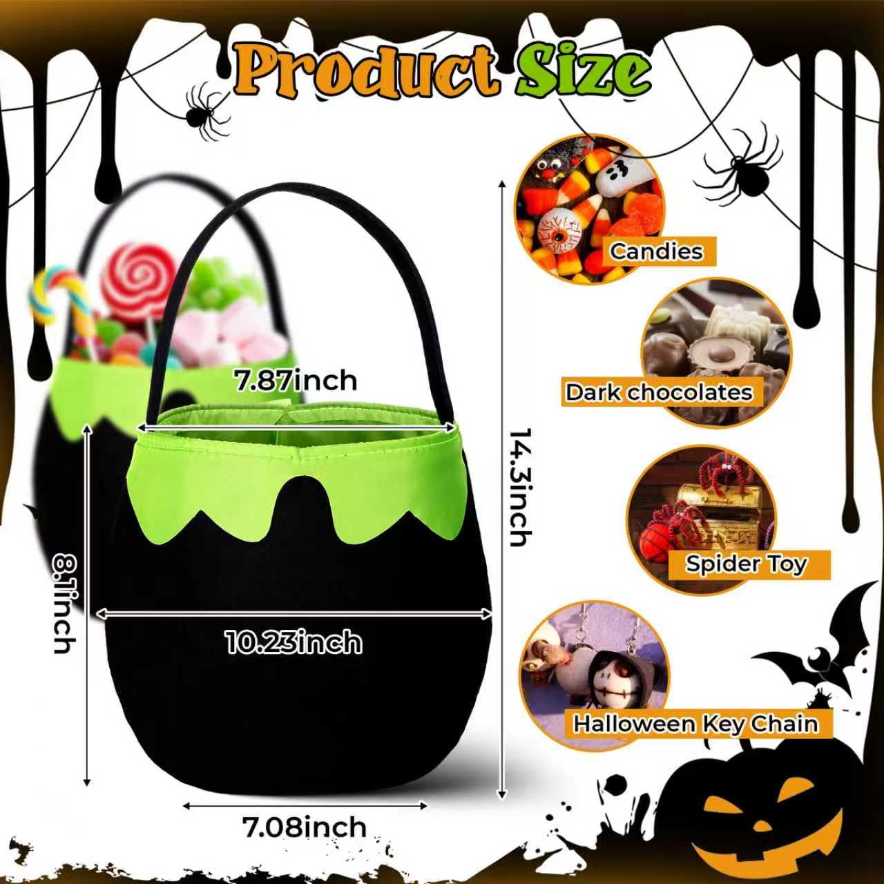 NFAMRZCAR 2 PC Halloween Bubbling Cauldron Treat Bag with Handle,Halloween Trick or Treat Bags Gift Bags for Halloween Party Favors Supplies