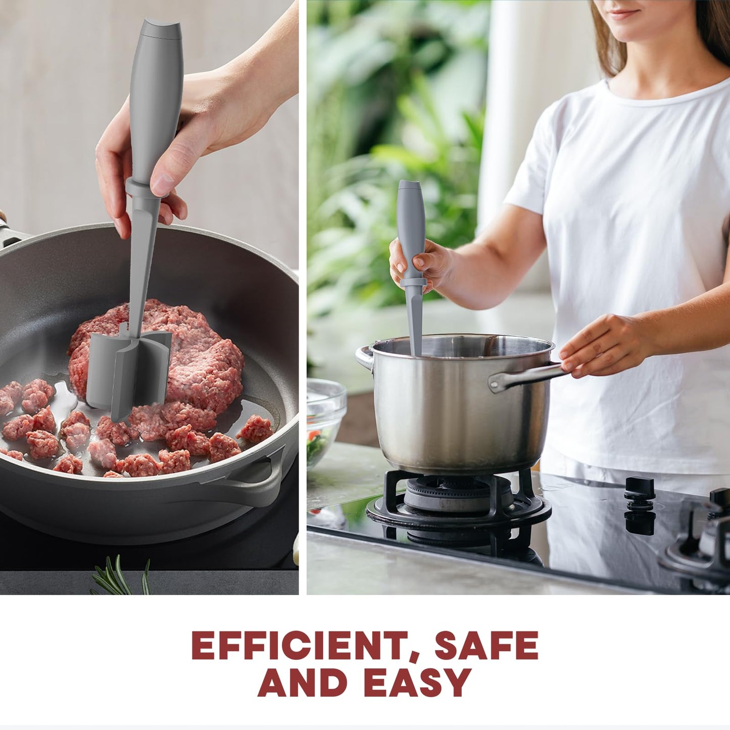 2 Pcs Meat Chopper, Hamburger Grinder, Premium Heat Resistant Smasher for Ground Beef, Burger Grinder Nylon Potato Mix Tool-Black-Grey